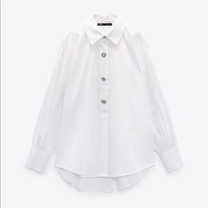 Zara NWT gorgeous white mixed gem jewel button down dress shirt fits XL